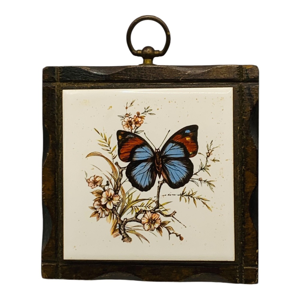 Pair Of Vintage Jerry Schultz Wood w/Ceramic Tile Butterfly Wall Hanging Trivets - Picture 3 of 6
